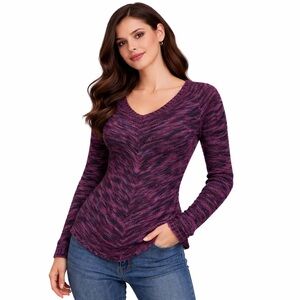 BONGO Marled Knit Sweater Women’s Chevron Pattern Burgandy Cozy Y2K Fit Size L